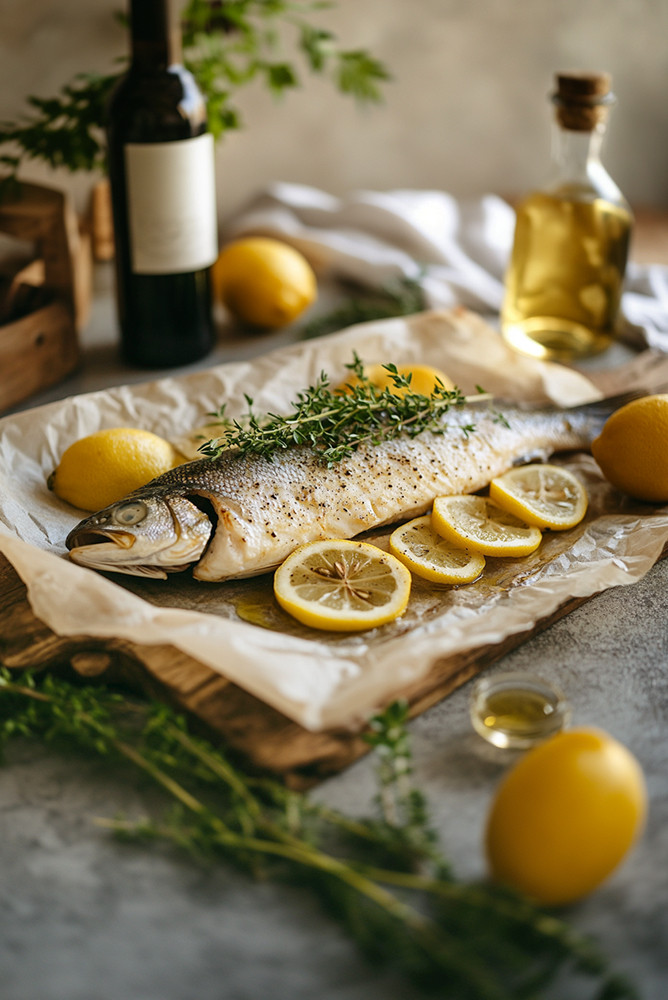 Wolfsbarsch im Backofen mit Fenchel und Zitrone